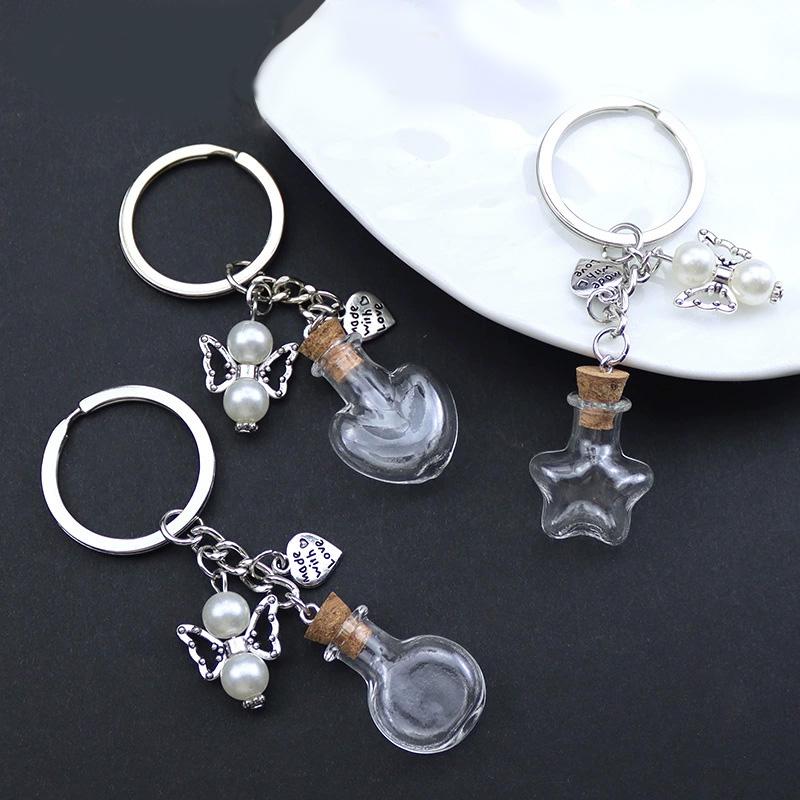 1 Stück Wunschflasche Transparent Schlüsselanhänger Anhänger Mini Glasflasche Herzförmiger Schlüsselanhänger Engels-Schlüsselanhänger