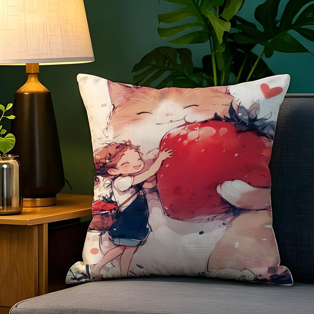 Cute Girl School Decorations 2 Pillow Case Natural Linen Pillow Case Double-Sided Decor Sofa Pillowcase Home Decor