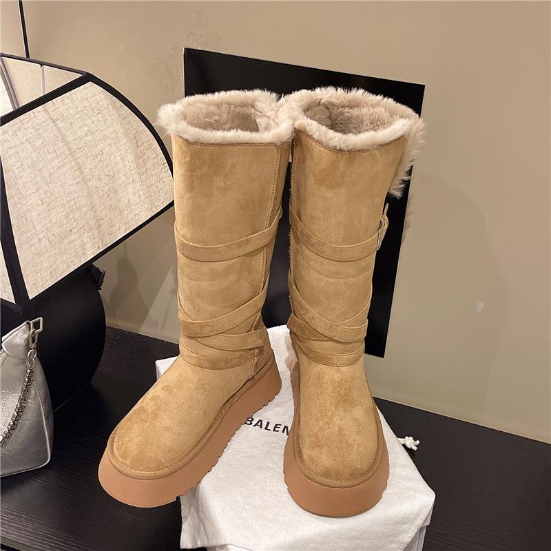 Women's lightweight comfortable thick sole winter warm snow boots padded lining non-slip shock absorption wear casual sports long cotton boots