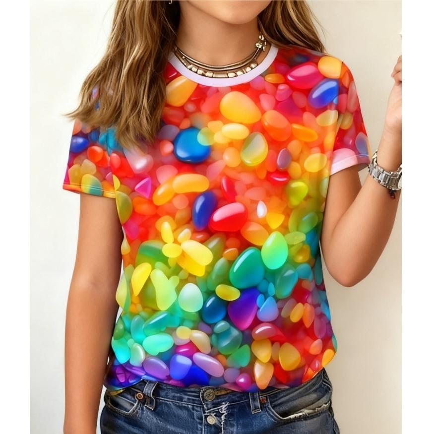 

Детские милые разноцветные футболки с 3D-принтом камней для девочек, модные мягкие удобные футболки, детские топы 170 красный