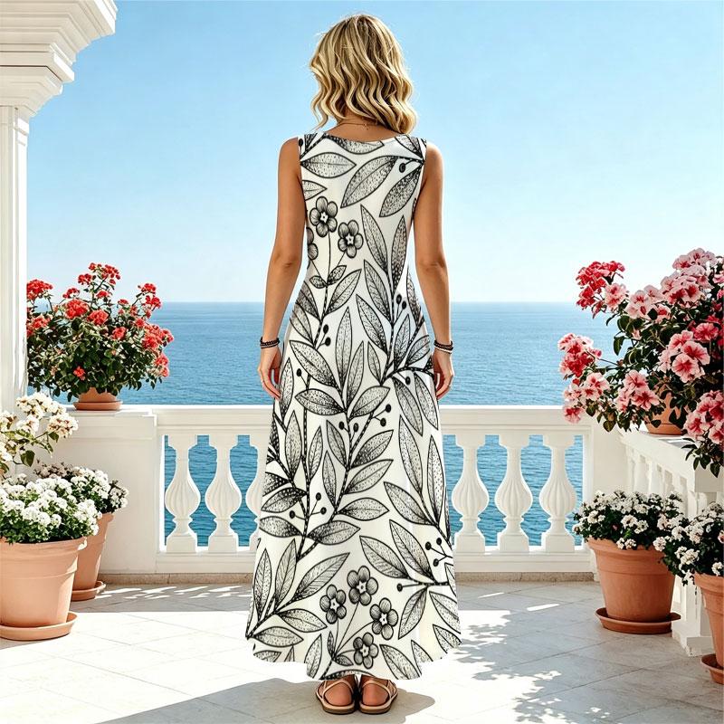 Floral Sleeveless Loose Maxi Dress Lightweight,Urban Casual,Beach Vacation Style,Elegant for Summer Gatherings,Casual Outings & Spring-Fall Layering