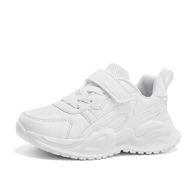 Children s white classmate sneakers, little white shoes, women s shoes, breathable boys leather surface, school running 28