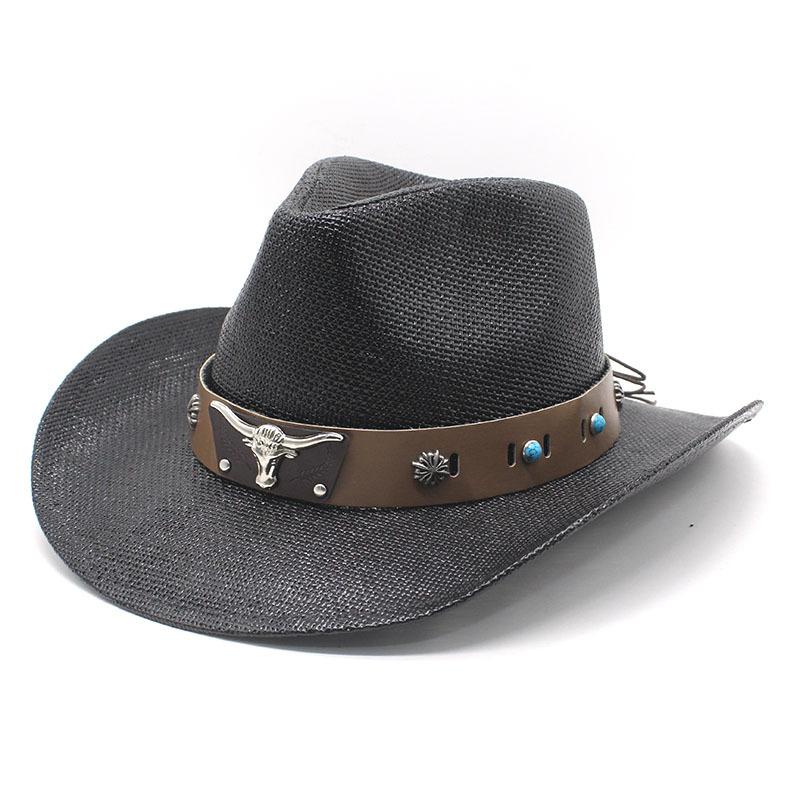 European and American fashion western denim straw hat, men's and women's leisure vacation hard top anti-sun denim hat