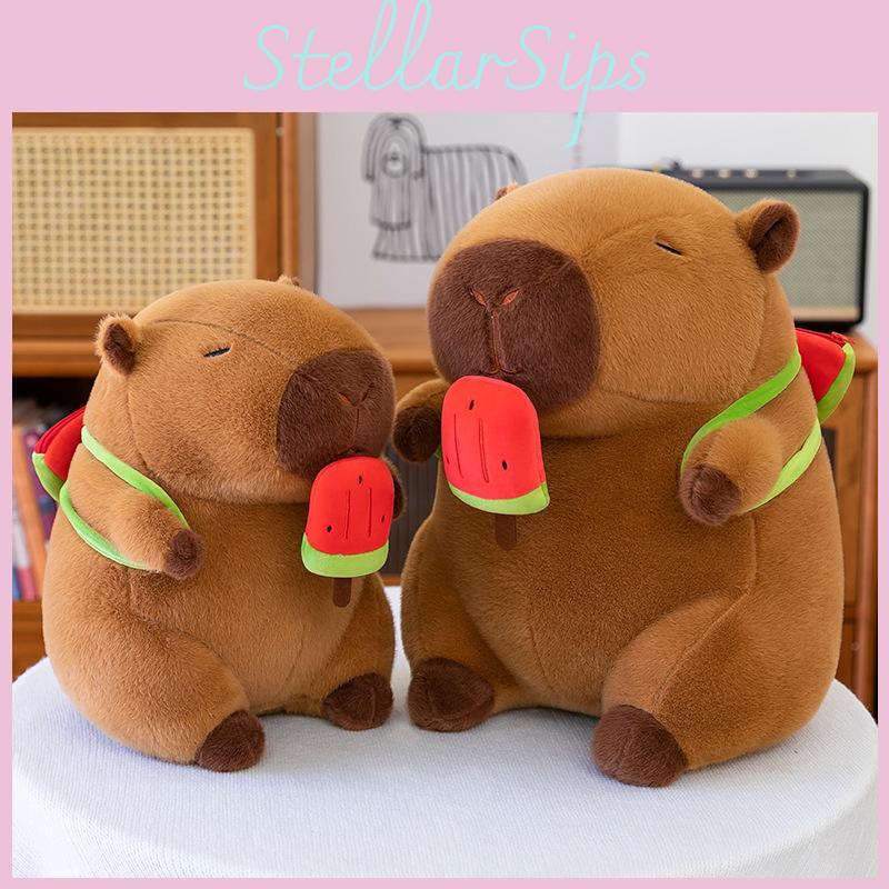 Ice Cream Watermelon Capybara Plush Toy With Transparent Backpack Animal Doll
