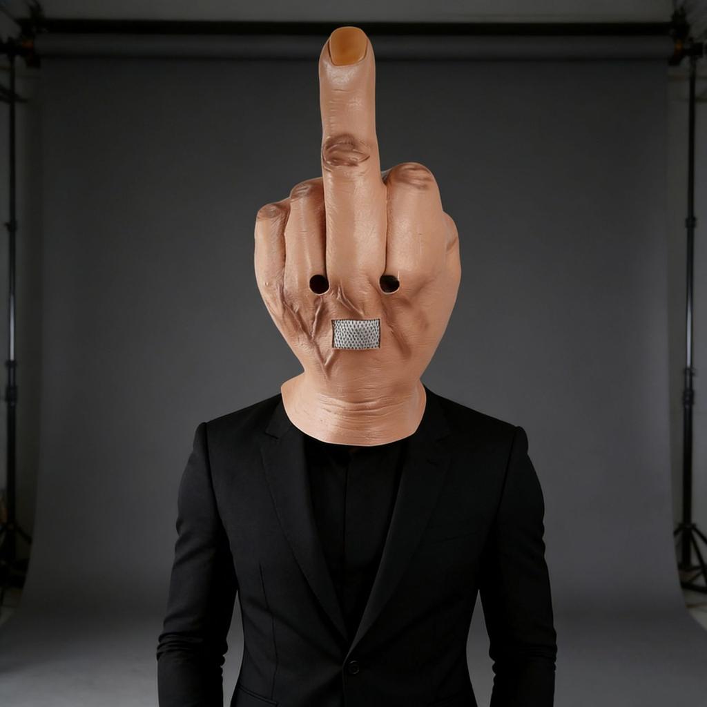Popular Middle Finger Latex Mask, Funny Headgear, Customizable with Label, Quality Inspection Included