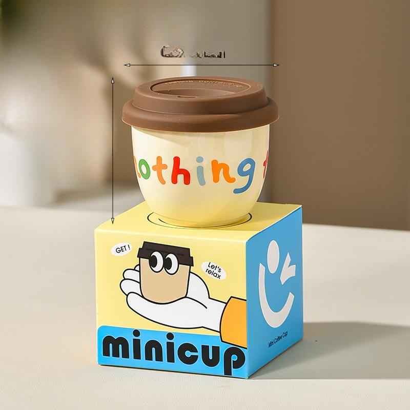Cartoon English Casual Cup Silicone Lid Direct Drinking Mouth Coffee Cup Small Capacity Mocha Ceramic Hand Holding Cup Birthday Gift