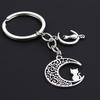 Glamour Antique Silvery Moon Cat Pendant Keychain Fashion Women's Pendant Men's Pendant Moon Cat Keyring Car Keychain Ring Souvenir Gifts