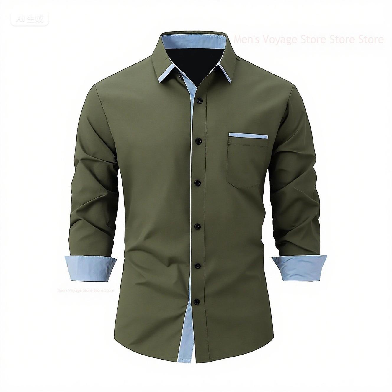 

2026 Fashionable Men s Four-Way Stretch Men s Shirt Color Block Business Slim Long Sleeve High-End Shirt 3XL