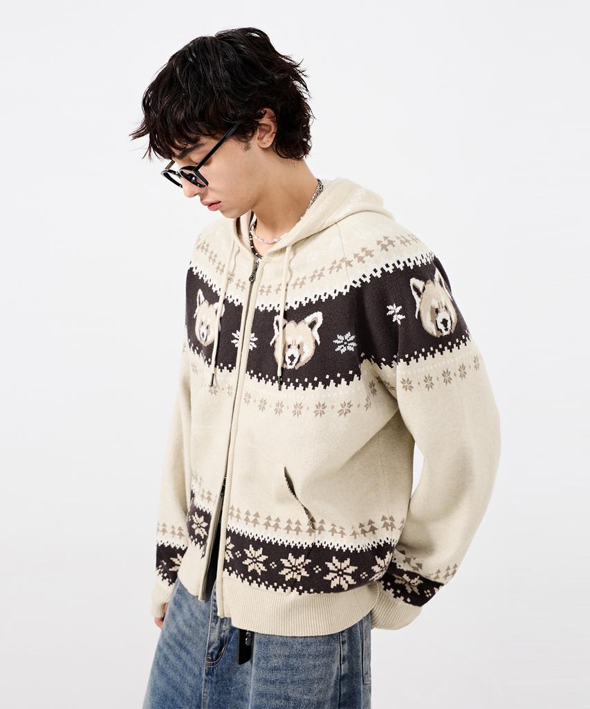 Dimitri Black 2Way Essential Heavyweight Nordic Cardigan_Hood Beige