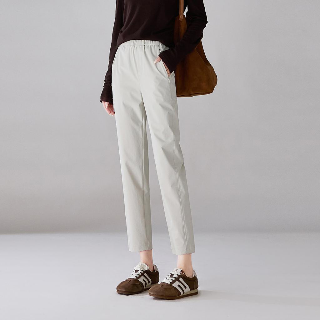 Zipper Pocket Small Leg Pants for Women In Spring 2026, Fashionable and Versatile, Elastic Waisted Casual Cropped Pants