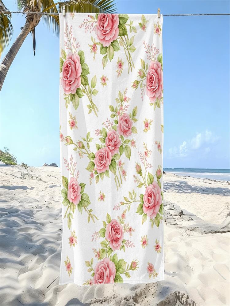 1Pc Romantic Countryside Large Rose Pattern Beach Towel Soft Ultrafine Fiber Swimming Beach Portable Blanket
