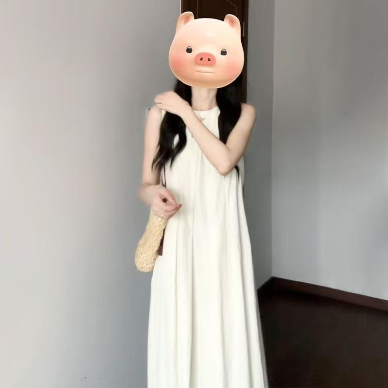 French White Sleeveless Dress Children's Summer New Small Coffee Break Thin Vest Long Dress