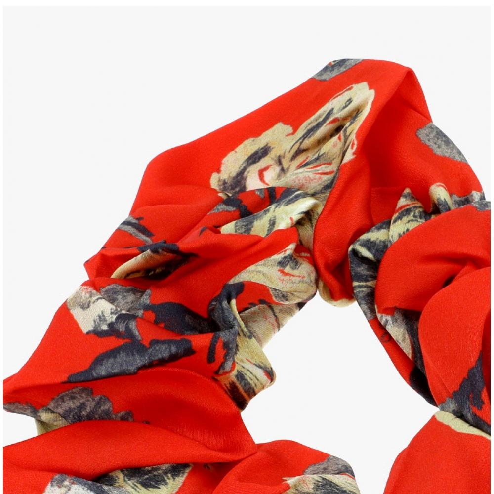 Ganni A6247 034 Orange Floral Print Scrunch Stirnband