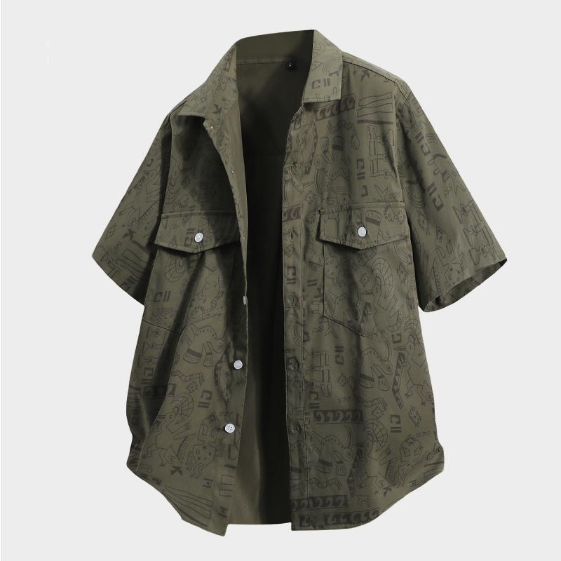 

Мужская рубашка с коротким рукавом, летний воротник, дюймовая рубашка, свободная рубашка оверсайз 9XL армия зеленый