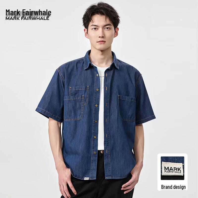 Mark Fairwhale Men s Ice Silk Denim Short Sleeve Shirt 2XL