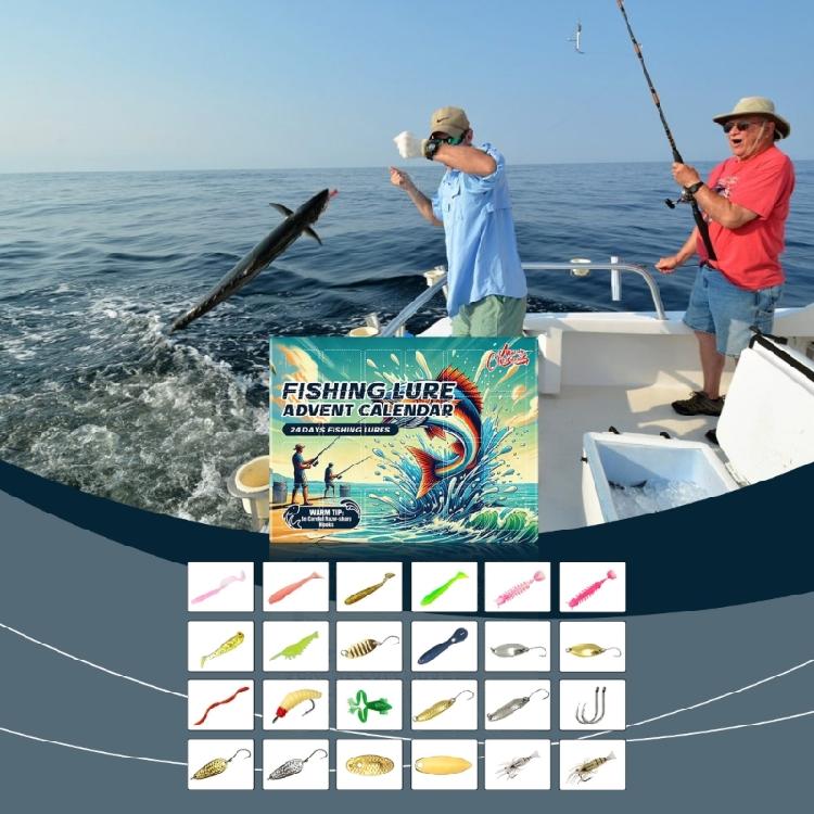 Seasonal Fishing Lure Advents Calendar Christmas Countdowns Fishing Tackle Box with 24 Assorted Baits for Celebration