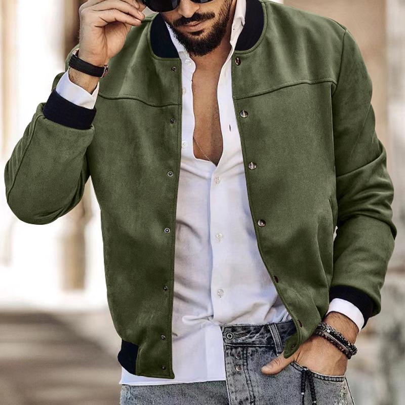 Suede Stand-Up Collar Men's Button Cardigan Jacket - Autumn/Winter Retro American Casual Outerwear