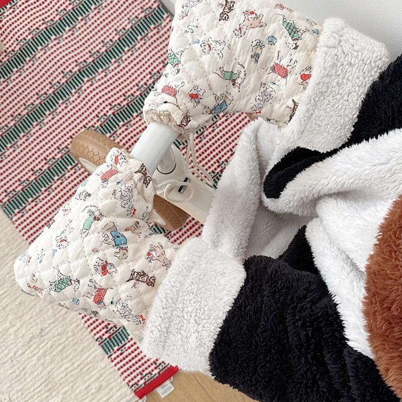 Winter Outdoor Sports Mittens for Children Cute Cartoon Printed Stroller Hand Warmers Soft Plush Lining Warm Gloves