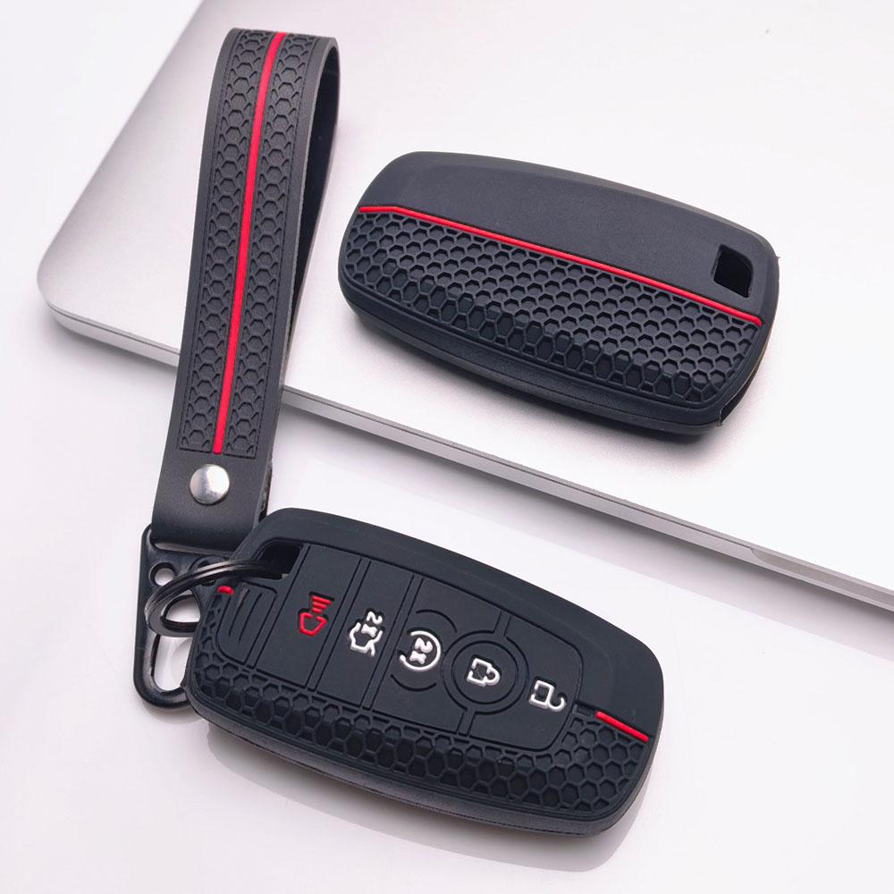 Silicone Key Fob Cover with Matching Keychain Compatible with Ford F150 F250 F350 Explorer Edge Escape Fusion Mustang Expedition, Fits Ford Escape