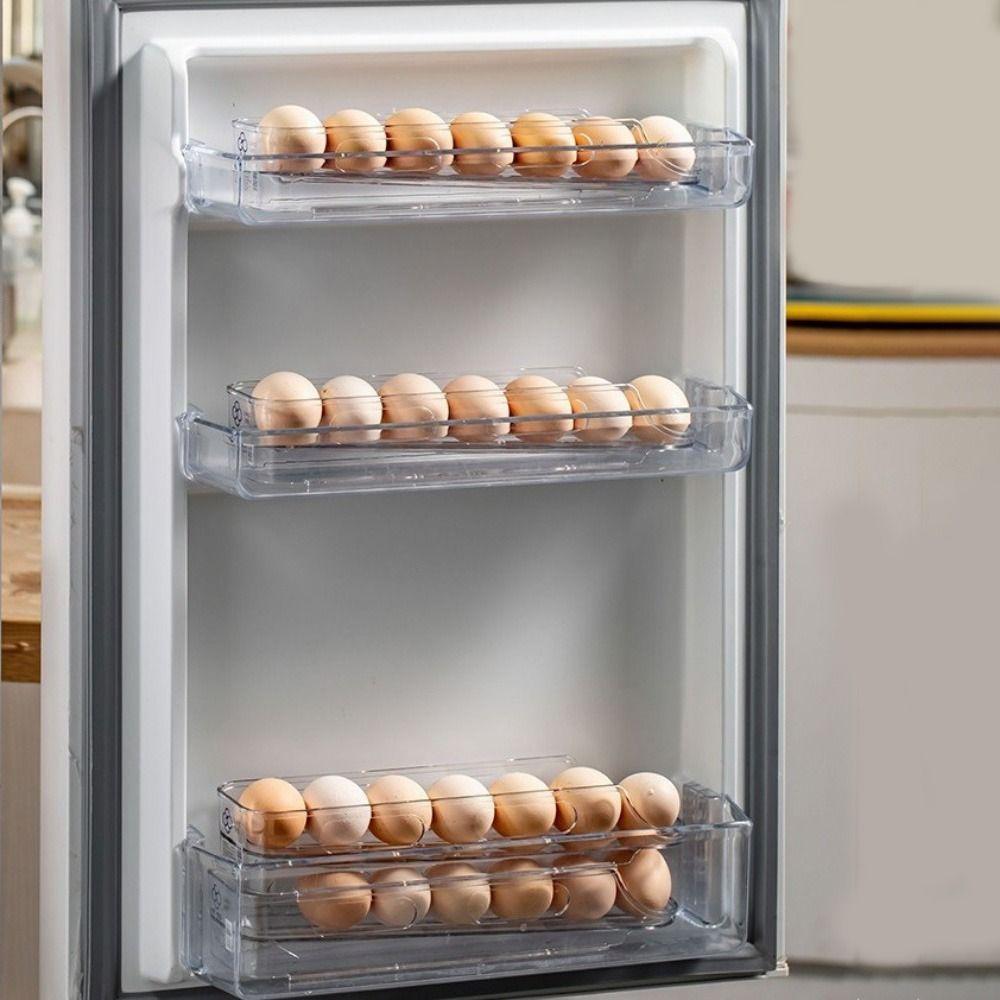 2PCS Plastic Automatic Slide Egg Storage Box Stackable Eggs Holder  for Kitchen