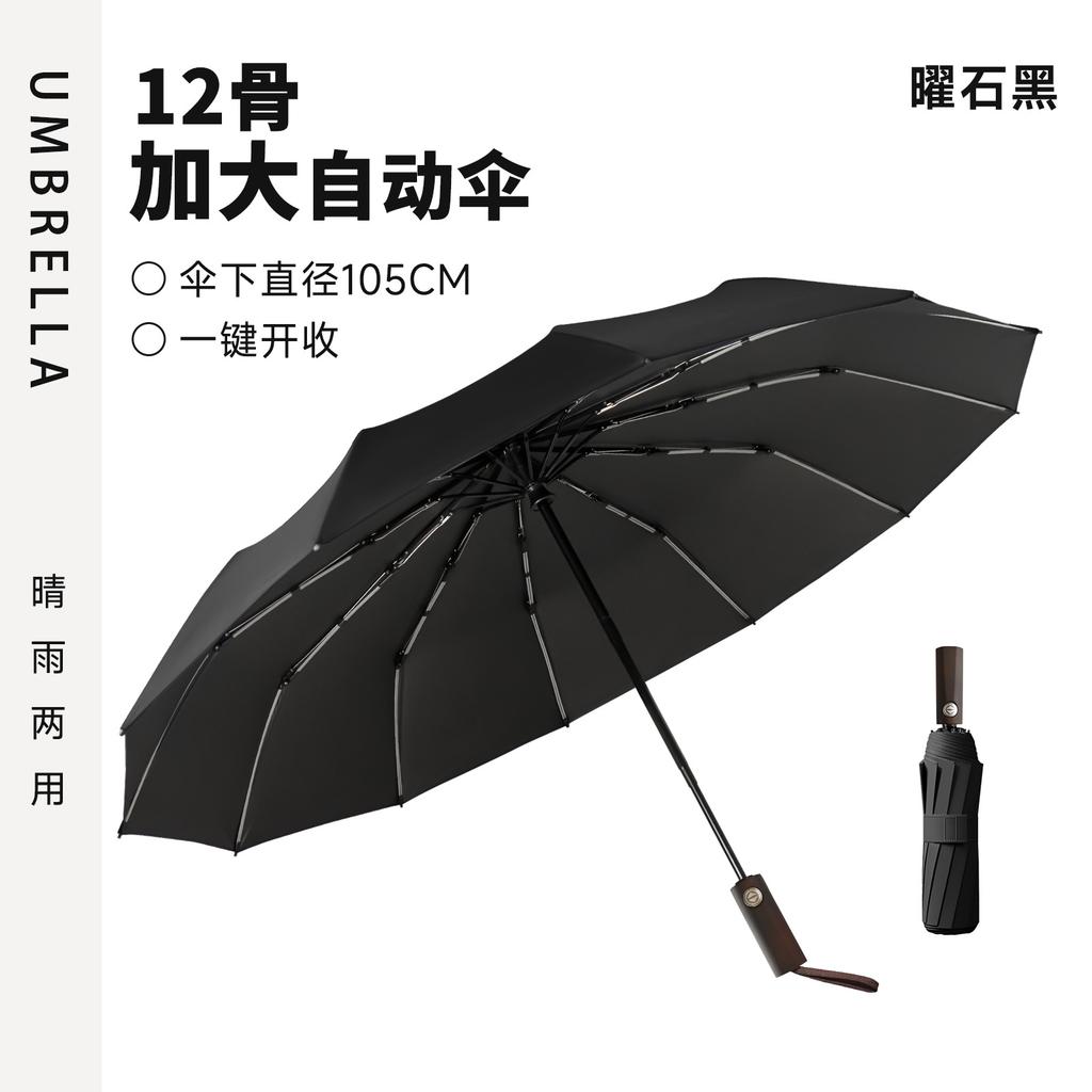 11 bone imitation wood handle three fold automatic folding vinyl sunscreen weather and rain parasol spot printing wholesale