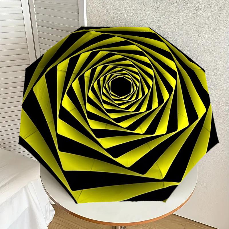 

1pc Yellow Black Stripes Automatic Folding Umbrella, Heavy-Duty 8-Rib Construction, Perfect for Everyday yy251114175