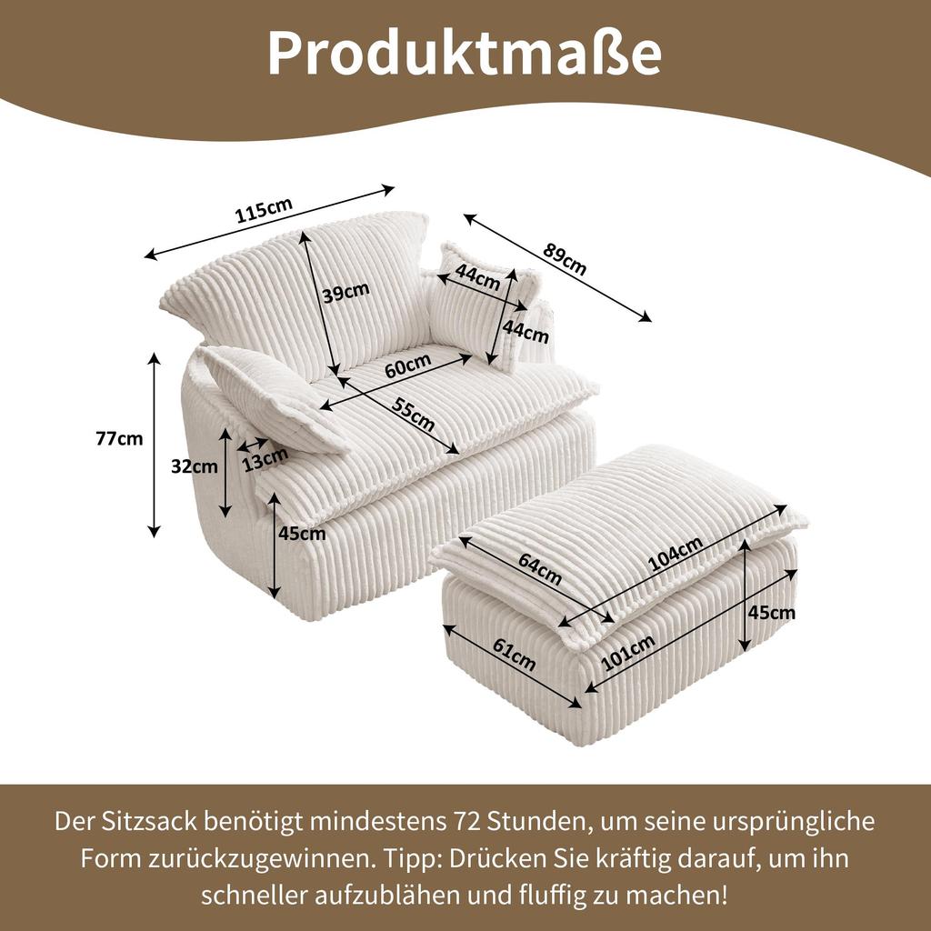 Soft single sofa with backrest and armrests, made of flannel and 30D high-resilience foam
