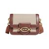 Hero 19 Color-blocked Carriage Buckle Flap Canvas with Leather Handbag Shoulder Bag Crossbody Bag Small Size Women's Brown and White