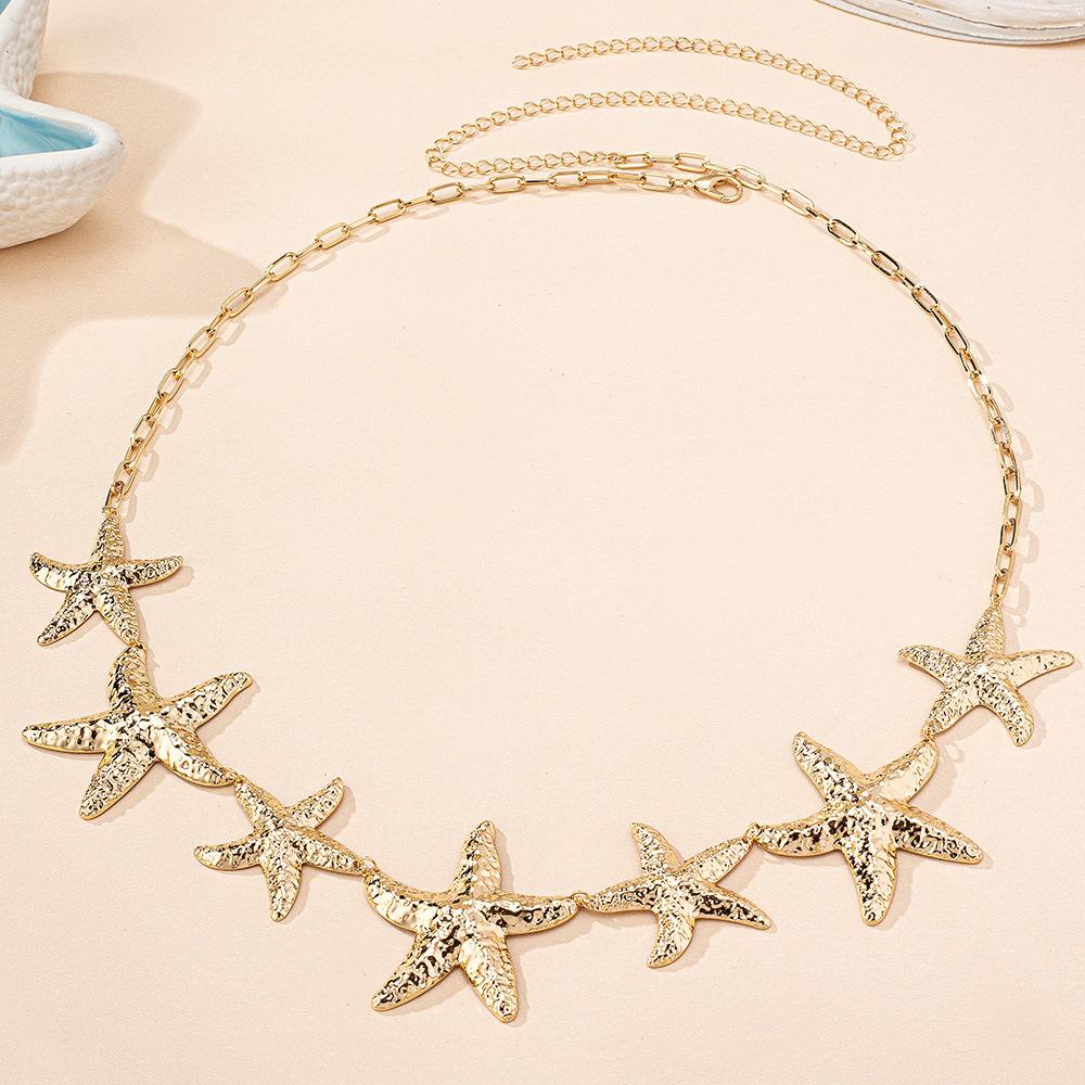 Trendy Sexy Beach Gold Color Metal Starfish Waist Chain Women's Ocean Vacation Style Belly Chain Body Jewelry