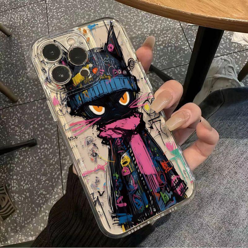Funny Hell Messenger Black Cat Clear Phone Case For iPhone 17 16 15 11 12 14 13 Pro Max Mini X XS XR 7 8 Plus SE4 16e Cute Cover