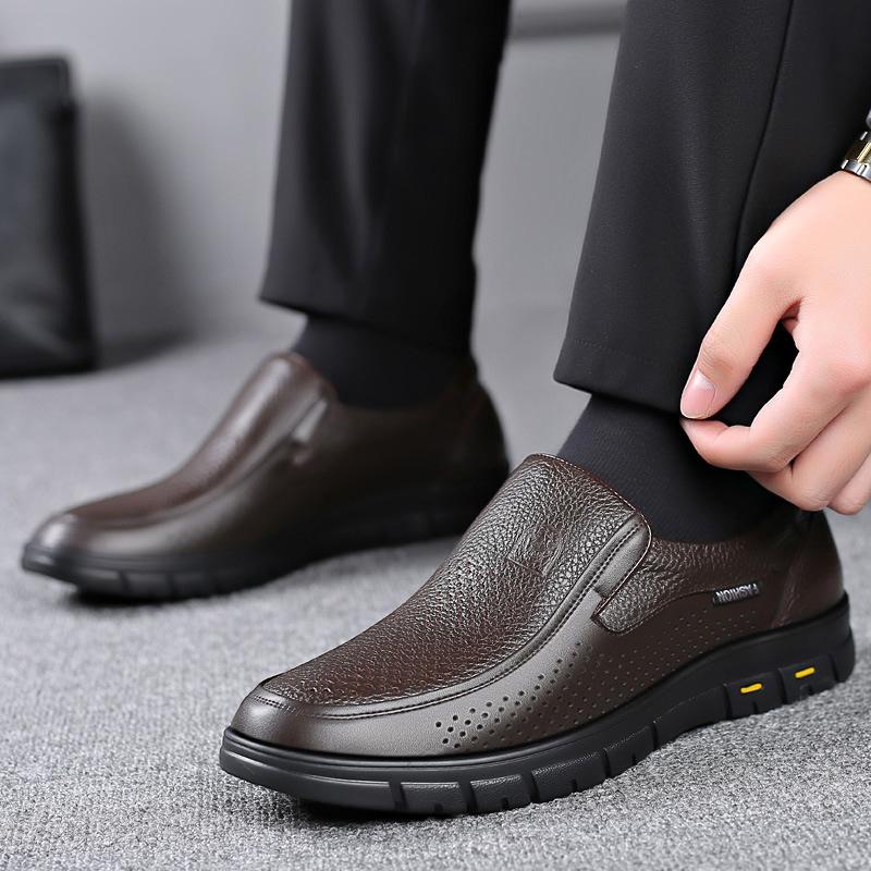 Fashion 2024 Men's Genuine Leather Shoes 38-46 Head Leather Soft Anti-slip Rubber Loafers Shoes Man Casual Real Leather Shoes