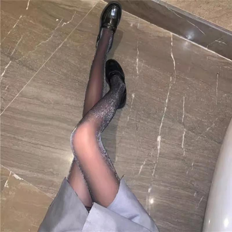 

Сексуальные черно-белые чулки Лолиты, сладкие, перламутровые, блестящие, с блестками, колготки с ластовицей, японские чулки, горячие классические колготки One Size чёрный