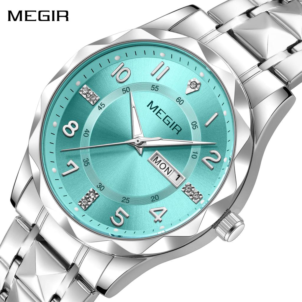 MEGIR Minimalist Fashion Quartz Wristwatch for Men Large Dial Business Leisure Watches with Date Week Clock Montre Homme 1093