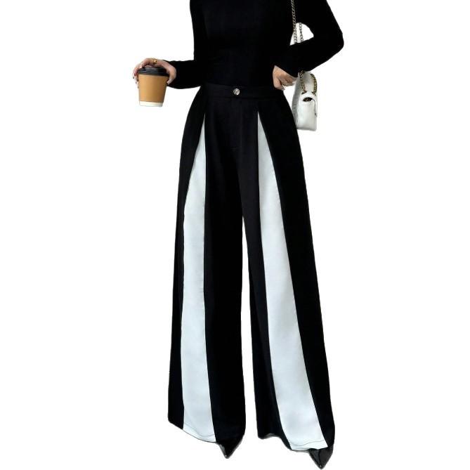 

Универсальные и высококлассные повседневные летние брюки для женщин, стройнящие, свободные, с высокой посадкой, мешковатые, прямые, слегка расклешенные, широкие брюки XL чёрный