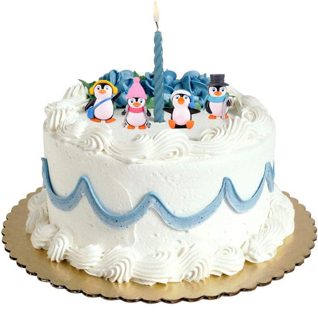 4 Pcs Cute Penguin Figures, Mini Penguin Figurines Collection Playset, Penguin Cake Topper Fairy Garden Party Decoration