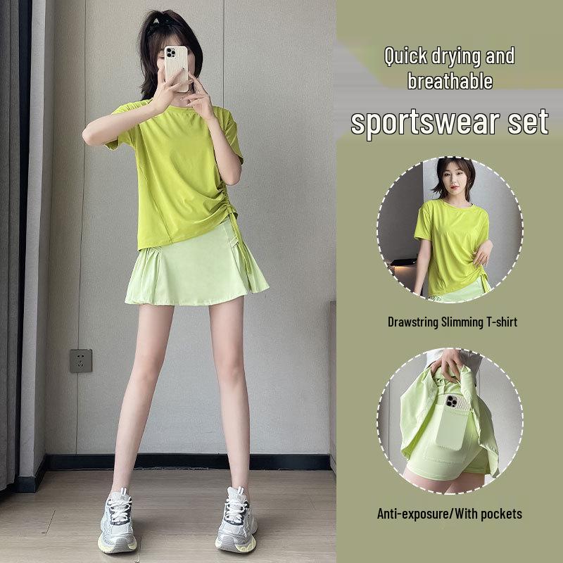 Dámská letní 2025 tenisová a jógová sukně z ledového hedvábí s ochranou proti slunci - Středně dlouhá pro sporty jako badminton a fitness