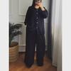 Plus Size Cotton Linen High Waist Shirt Set - Loose Fit, Solid Color, Long Sleeve, Suitable for Spring and Autumn.
