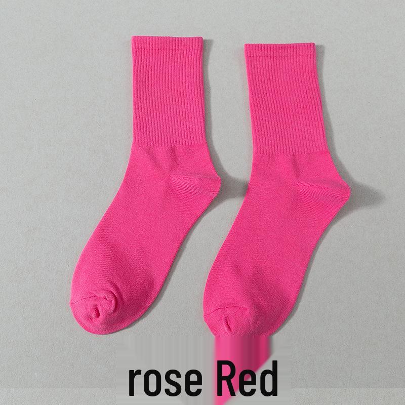 Zhuji Women's Colorful Mid-Calf Socks - Fashionable Candy Colors for Spring & Autumn, Versatile Japanese Style Trendy Solid Socks