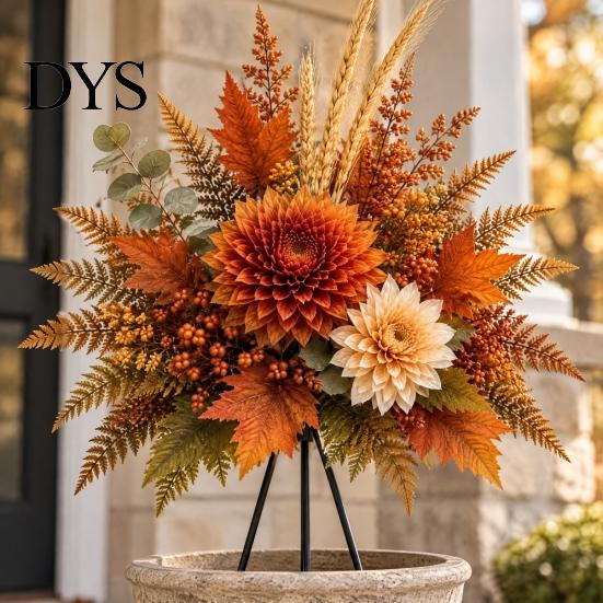 Indoor Outdoor Fall Garden Accents Autumn Harvest Artificial Flowers, Thanksgiving Floral Arrangement, UV Resistant Faux Flowers Theme Landscaping