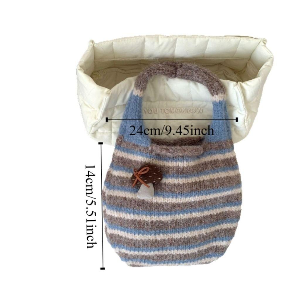 Color-Block Knitted Wrist Bag Japanese Style Wool Bucket Bag Little Mushroom Handbag  Shopping Bag