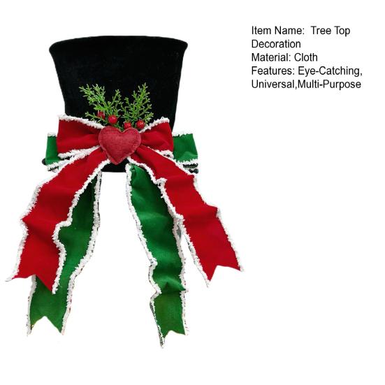 Christmas Tree Topper Whimsical Bow Hat Decoration Check Bows Xmas Ornament Winter Holidays Home Decor Fits Most Trees Festive Gift