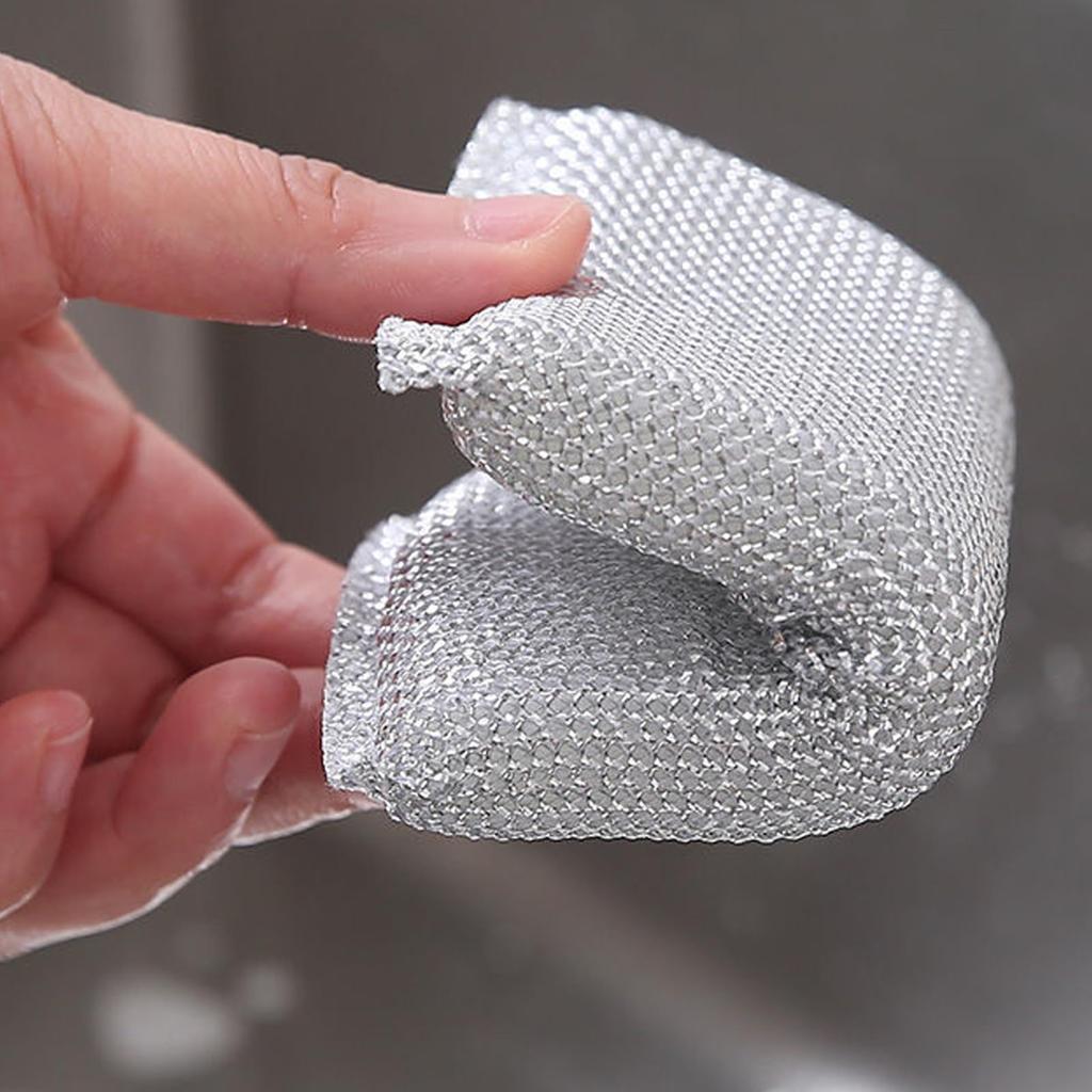 4/8/12/24PCS Double Sided Wire Dishwashing Sponge Thickened Silver Wire Cleaning Rags Pan Pot Dish Wash Scouring Cloth Kitchen Dish Cloth