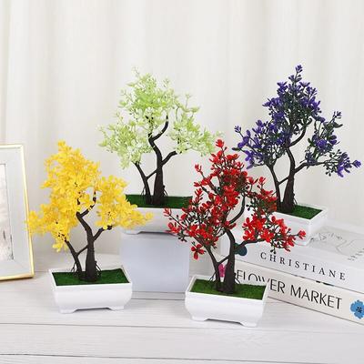 Bonsai Simulation Silk Plum Flowers Artificial Pot Plant Office Home Plum Blossom Branch Vases Wedding Home Room Decoration