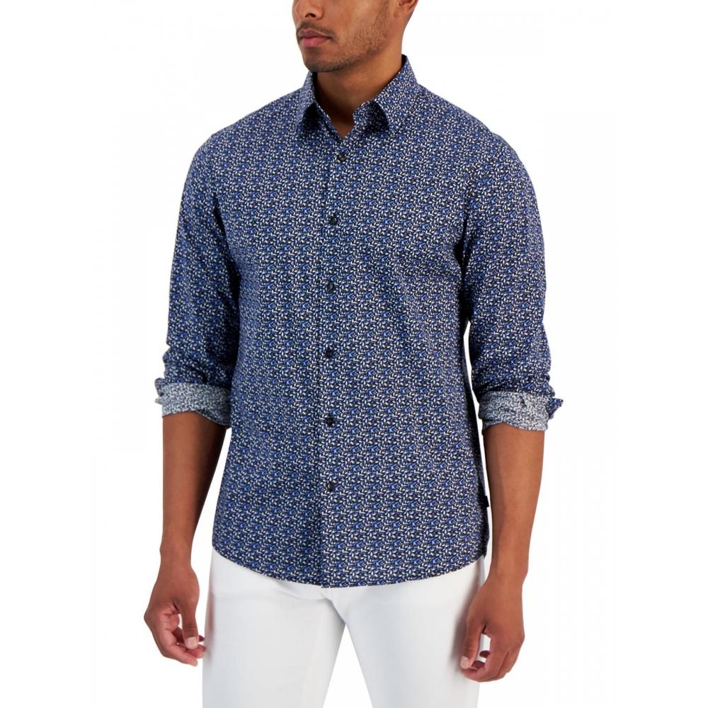 

Mens Printed Stretch Button Down Shirt Black Small