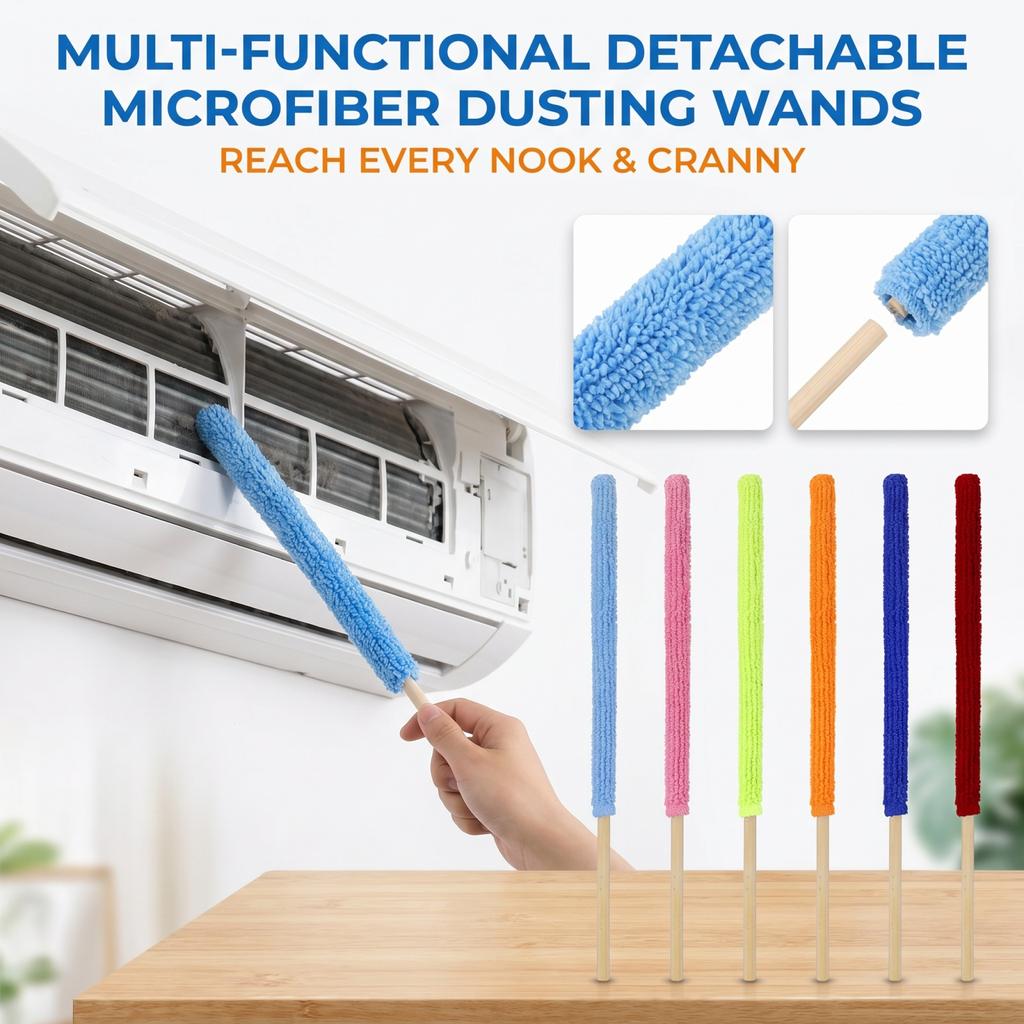 Multi-Purpose Detachable Cleaning Brush Sticks 5 Pieces Set for Hard-to-Reach Corners and Surfaces with Removable Covers for Easy Maintenance