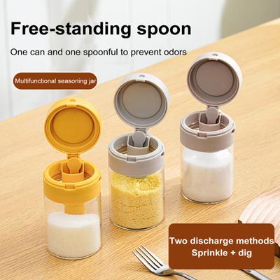 Glass Spice Jar with Spoon Locking Design Airtight Lid Multifunctional Seasoning Container for Spices Salt Sugar