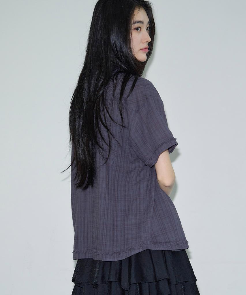 SIS A Layered Cutout Check Half Shirt [Purple]