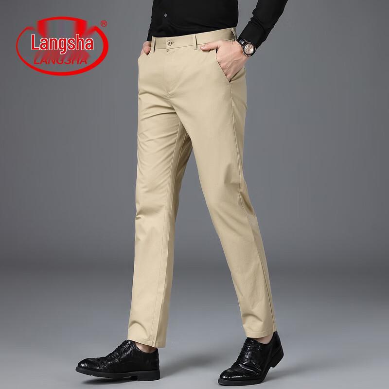 

LangSha Men s Slim Fit Business Casual Straight Leg Pants 33