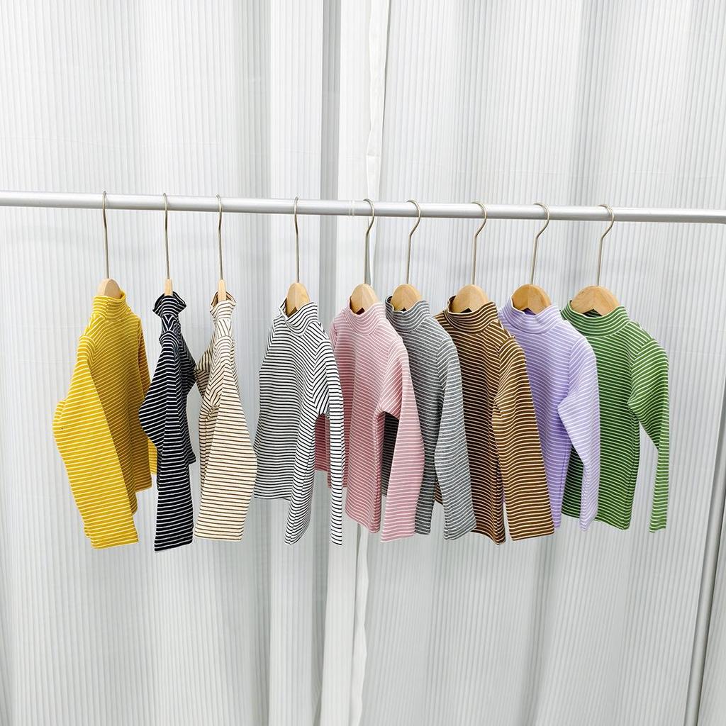 Kids' and Parents' Striped Long Sleeve T-shirt - Semi-High Collar Elastic Layer for Autumn/Winter