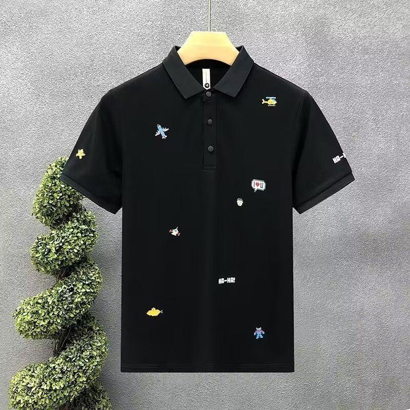 Business Casual 2024 Summer Boyfriend New Patchwork Polo Shirts Button Embroidery Fashion Slim Comfortable Short Sleeved Tops
